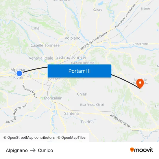 Alpignano to Cunico map