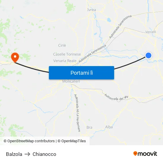 Balzola to Chianocco map