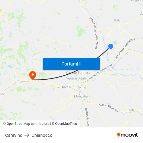 Caravino to Chianocco map