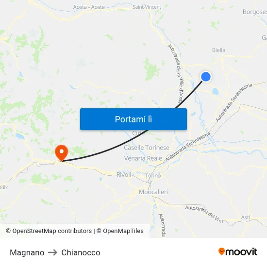 Magnano to Chianocco map
