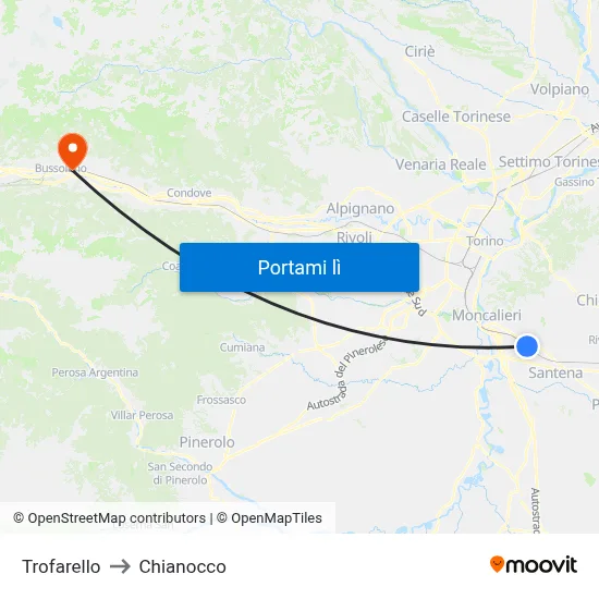 Trofarello to Chianocco map