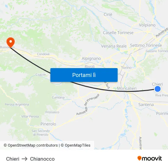 Chieri to Chianocco map