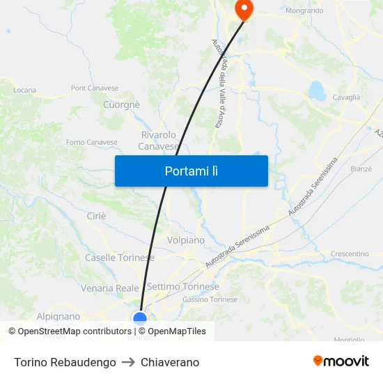 Torino Rebaudengo to Chiaverano map