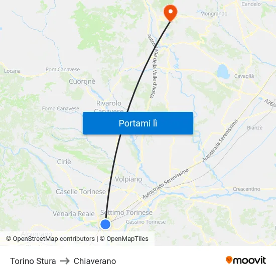 Torino Stura to Chiaverano map
