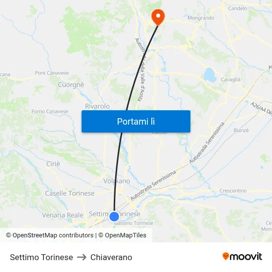 Settimo Torinese to Chiaverano map