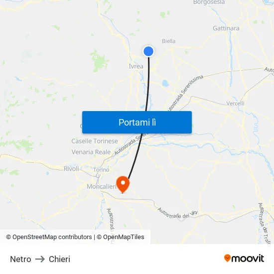 Netro to Chieri map
