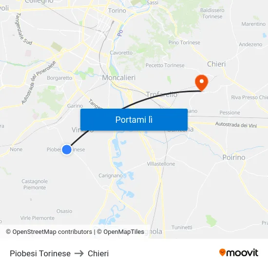 Piobesi Torinese to Chieri map