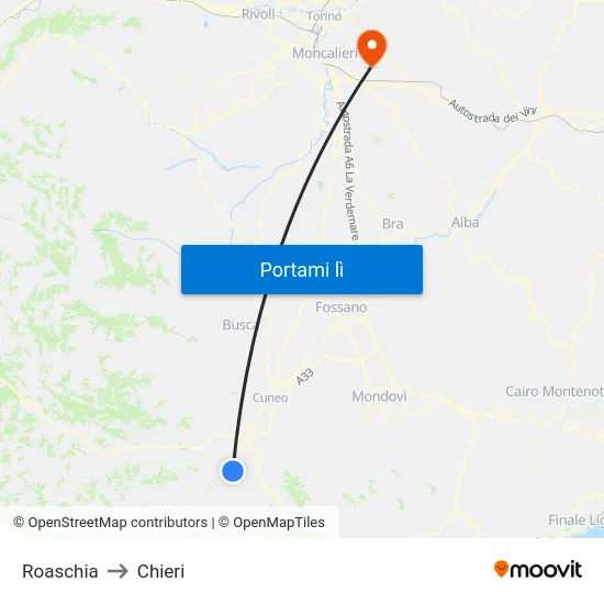 Roaschia to Chieri map