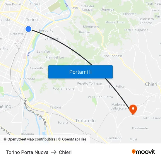 Torino Porta Nuova to Chieri map