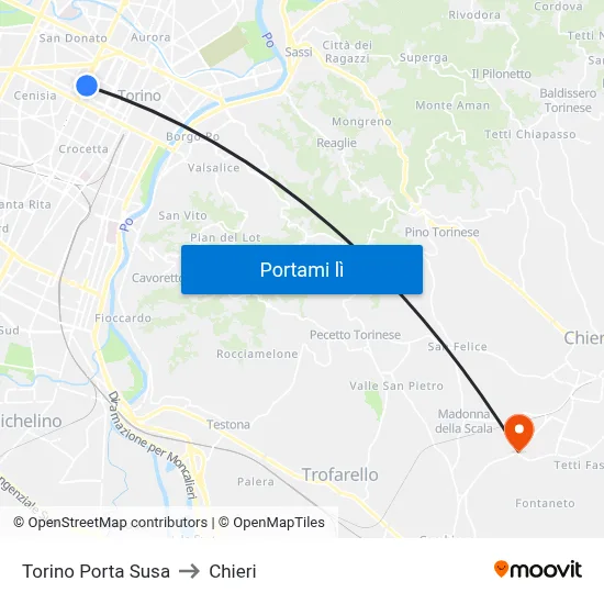Torino Porta Susa to Chieri map