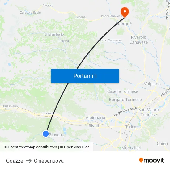 Coazze to Chiesanuova map
