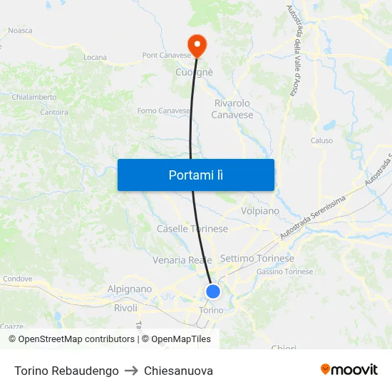 Torino Rebaudengo to Chiesanuova map
