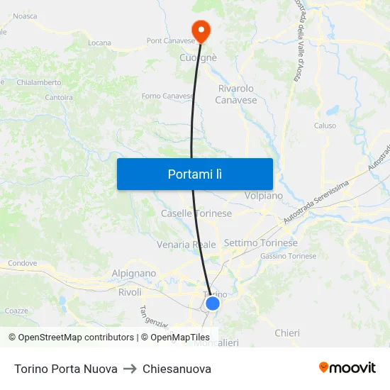 Torino Porta Nuova to Chiesanuova map