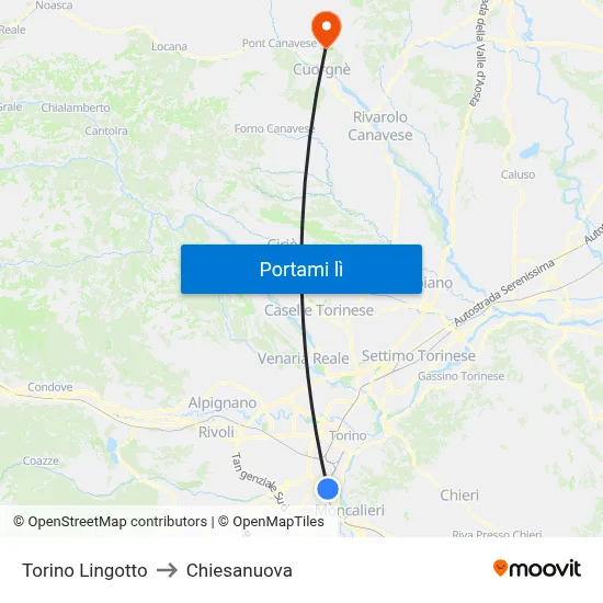 Torino Lingotto to Chiesanuova map