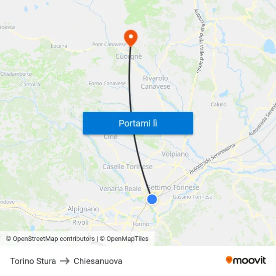 Torino Stura to Chiesanuova map
