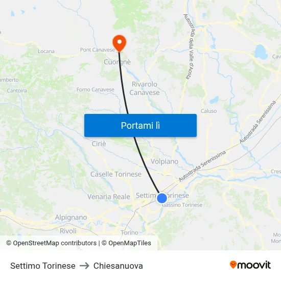 Settimo Torinese to Chiesanuova map