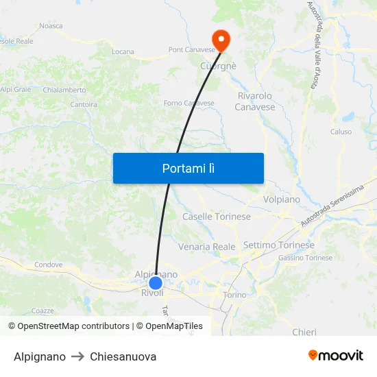 Alpignano to Chiesanuova map