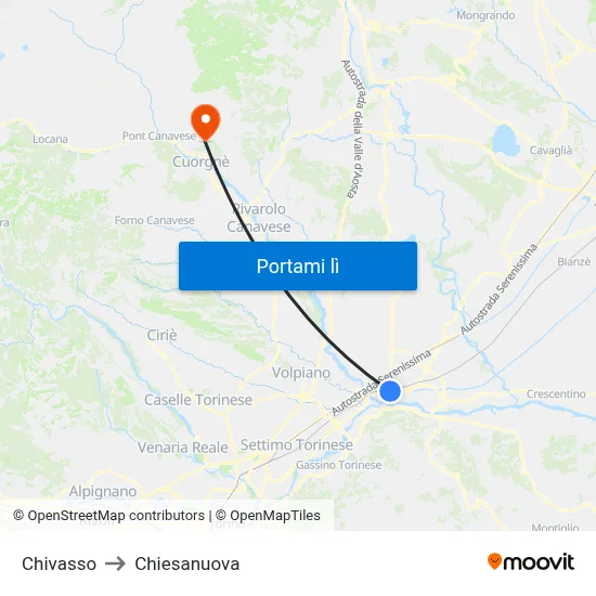 Chivasso to Chiesanuova map