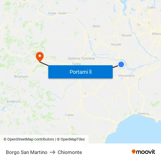Borgo San Martino to Chiomonte map