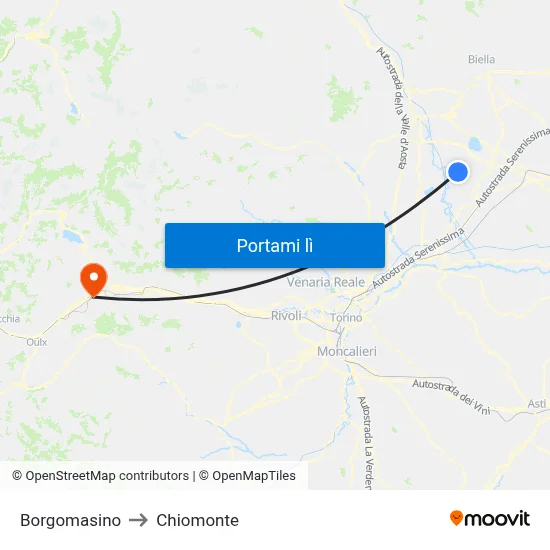 Borgomasino to Chiomonte map