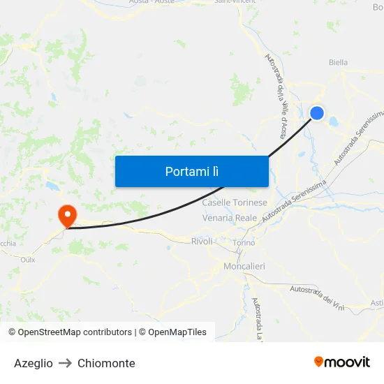 Azeglio to Chiomonte map