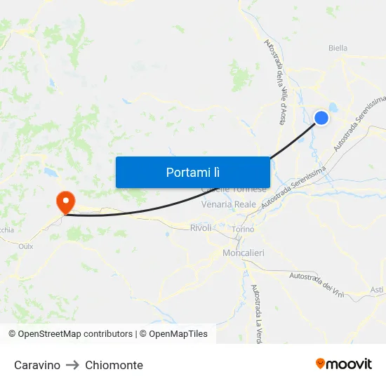 Caravino to Chiomonte map