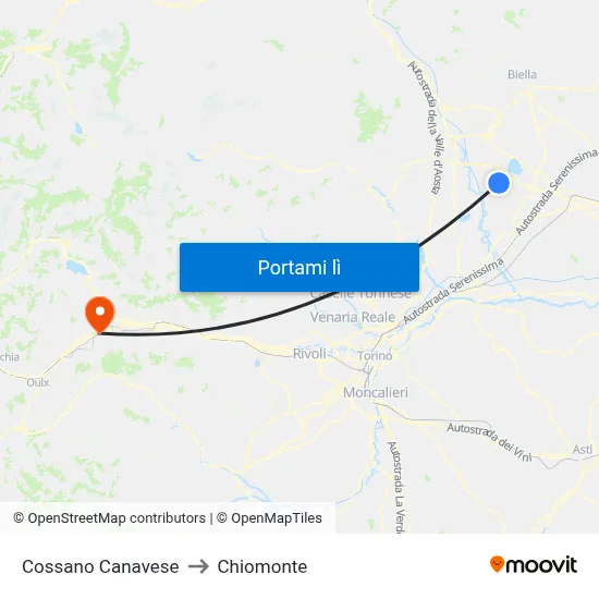 Cossano Canavese to Chiomonte map