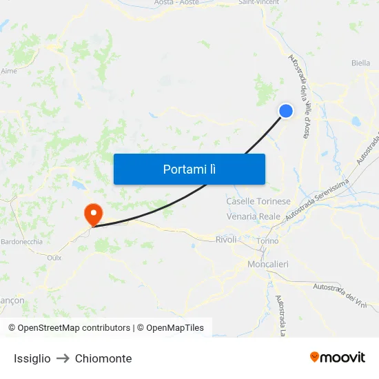 Issiglio to Chiomonte map