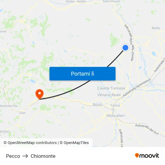 Pecco to Chiomonte map
