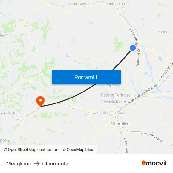 Meugliano to Chiomonte map