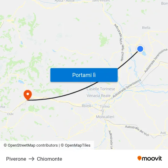 Piverone to Chiomonte map
