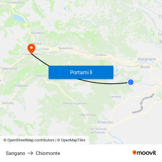 Sangano to Chiomonte map