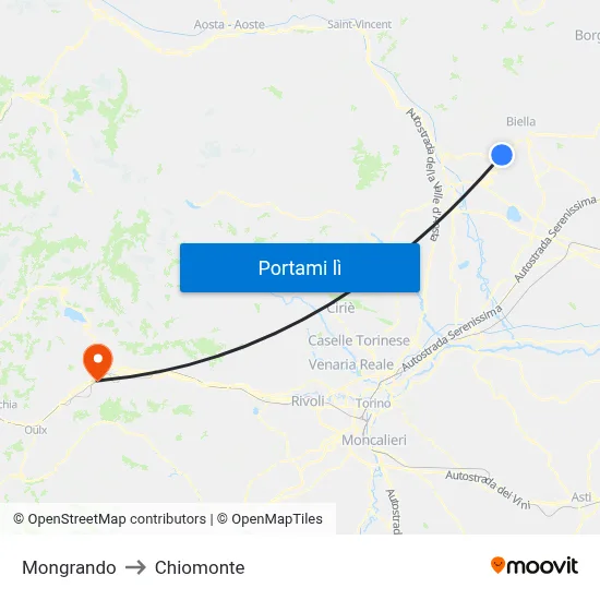 Mongrando to Chiomonte map