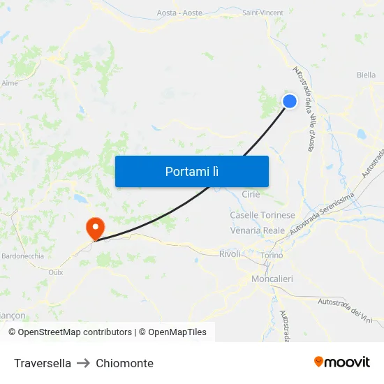 Traversella to Chiomonte map