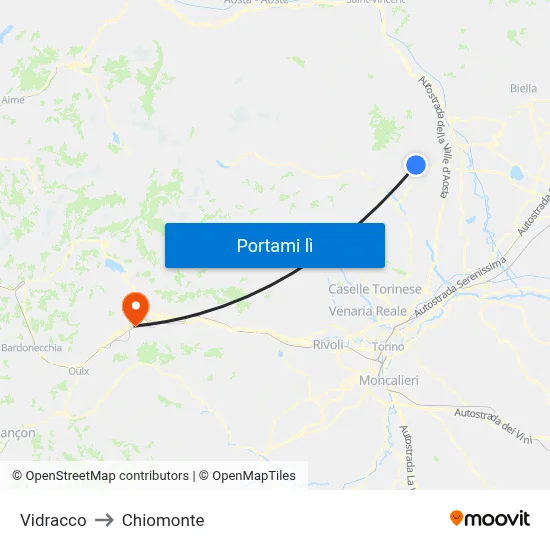 Vidracco to Chiomonte map
