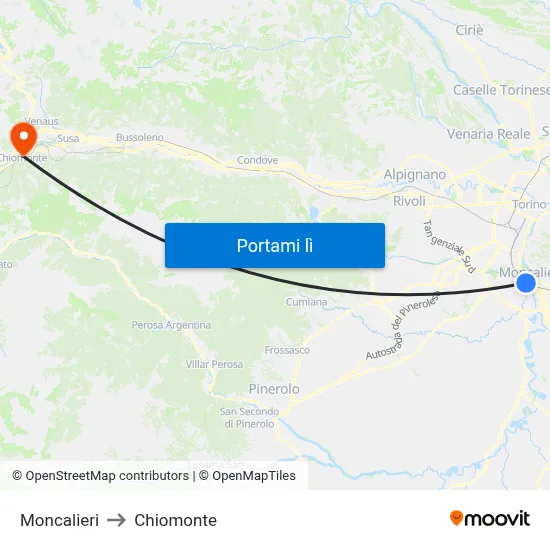 Moncalieri to Chiomonte map