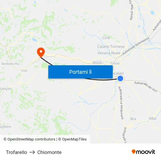 Trofarello to Chiomonte map