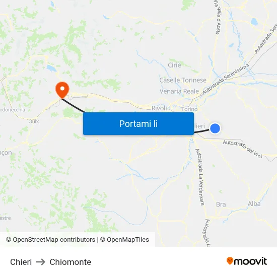Chieri to Chiomonte map