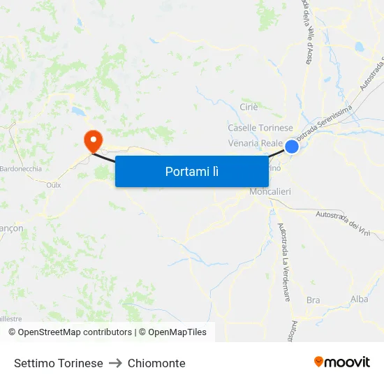 Settimo Torinese to Chiomonte map