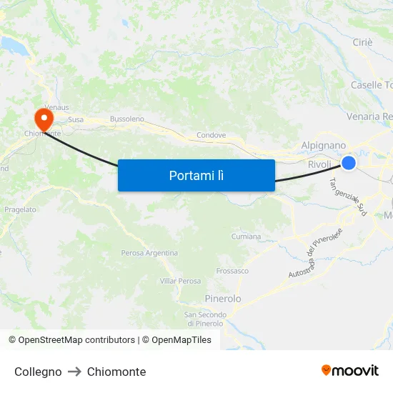 Collegno to Chiomonte map