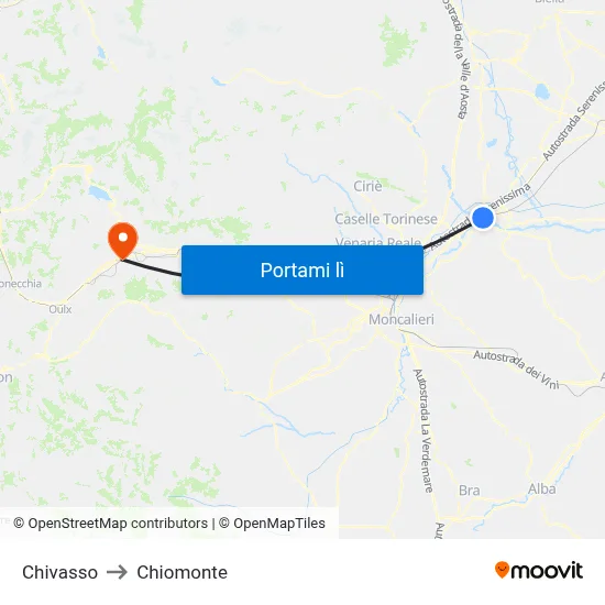 Chivasso to Chiomonte map