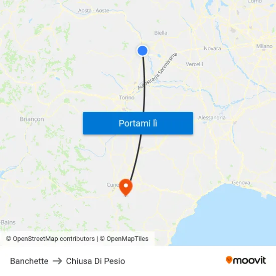 Banchette to Chiusa Di Pesio map