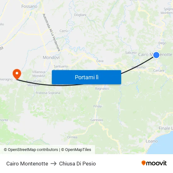 Cairo Montenotte to Chiusa Di Pesio map