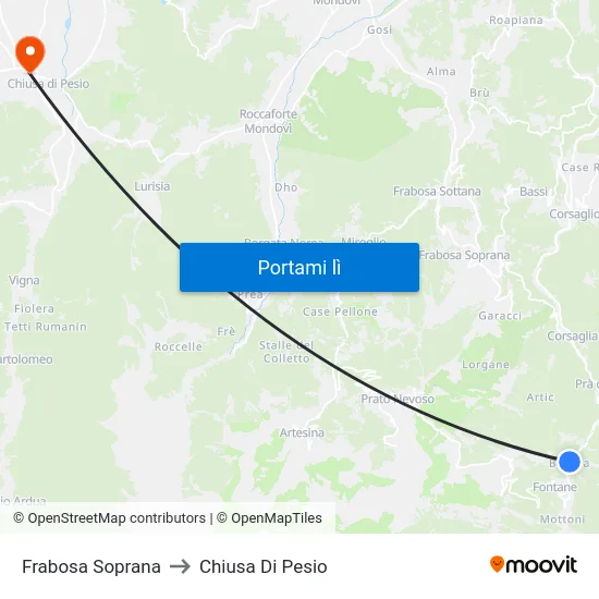 Frabosa Soprana to Chiusa Di Pesio map
