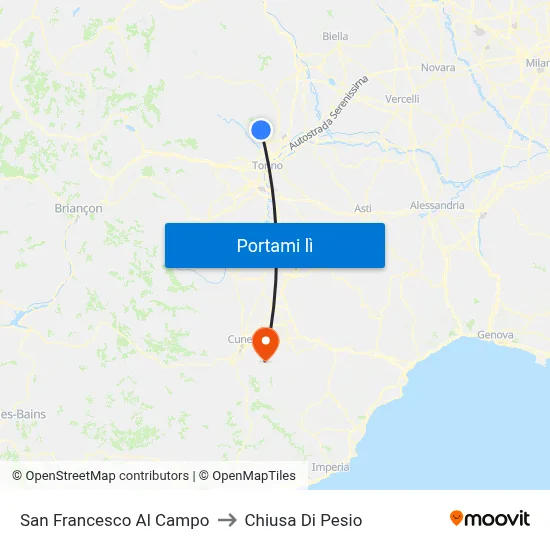 San Francesco Al Campo to Chiusa Di Pesio map