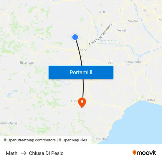 Mathi to Chiusa Di Pesio map