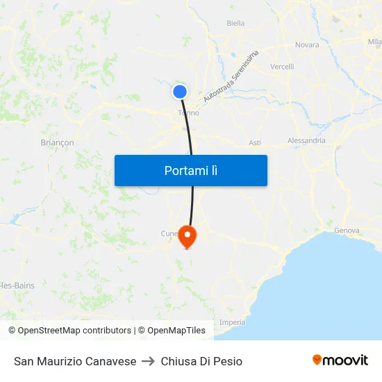 San Maurizio Canavese to Chiusa Di Pesio map
