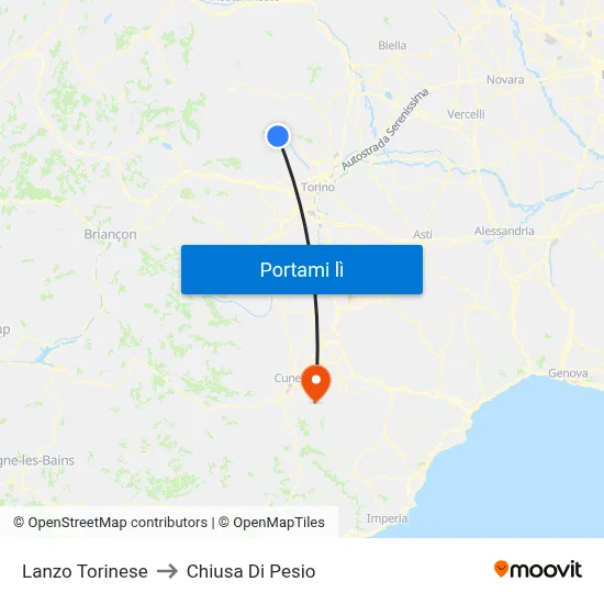 Lanzo Torinese to Chiusa Di Pesio map