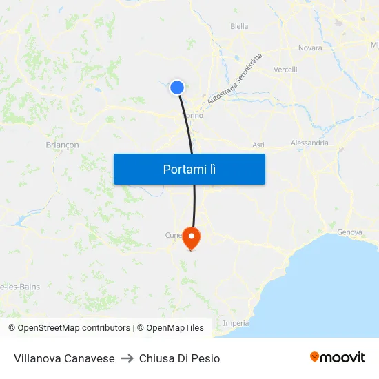 Villanova Canavese to Chiusa Di Pesio map