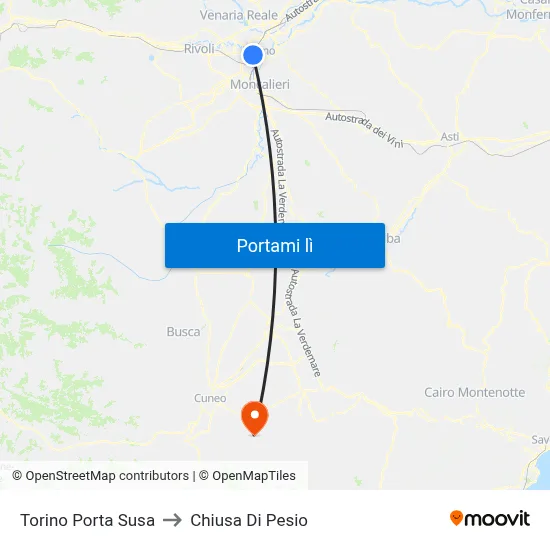 Torino Porta Susa to Chiusa Di Pesio map
